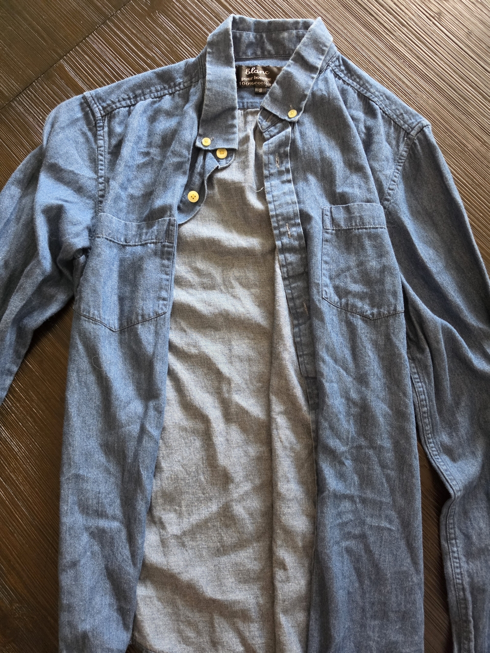 Blanc Men's Cotton Button Down Blue & Gray Small